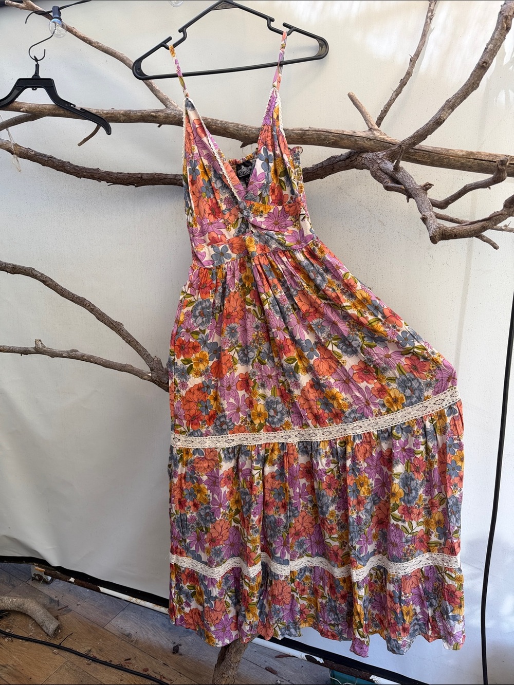 Angie Floral Tiered Maxi Dress in Pink, Purple, Blue and Mustard